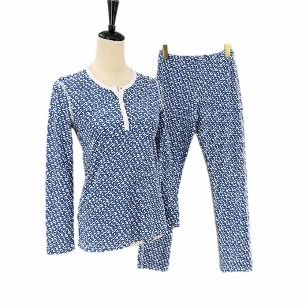 Roller Rabbit x Bloomies 100% Pima Cotton Blue Skull Heart Eyes Relax Pajama Set